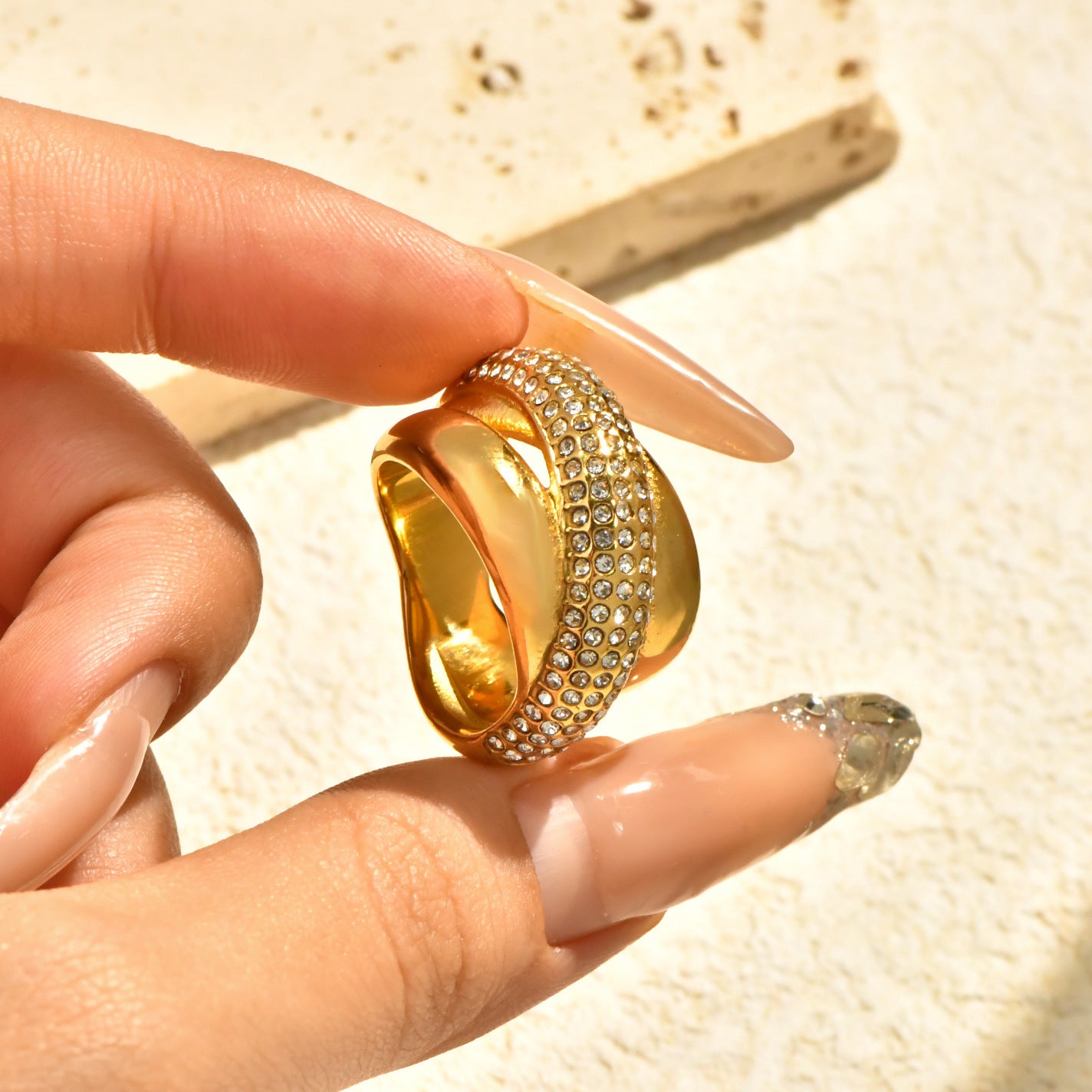 Geometric Cross Overlay Zircon Statement Ring PDRG316 - view 5