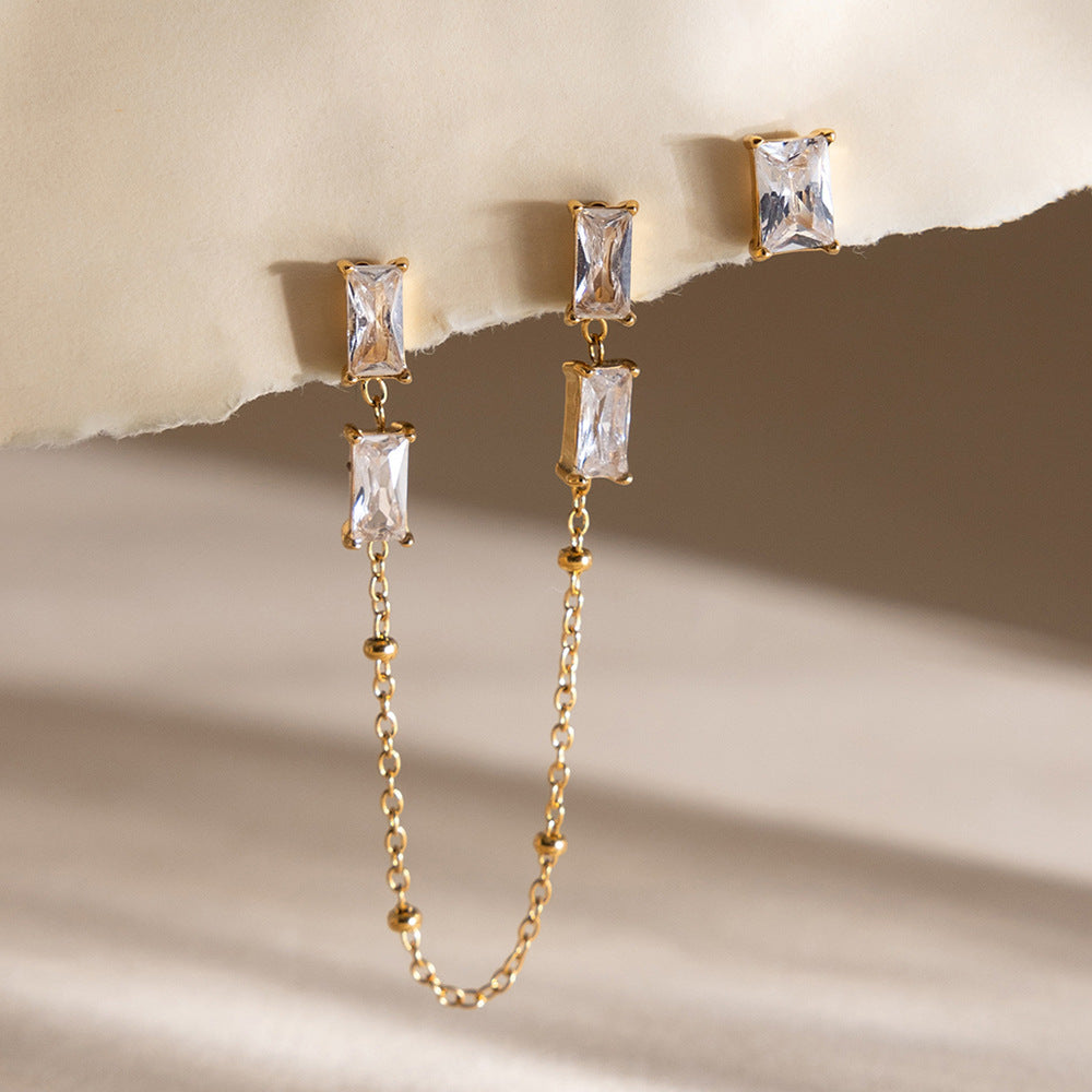 Classic Zircon Tassel Stud Earrings