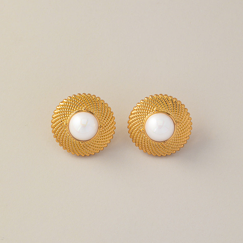 Vintage Round Stud Earrings with S925 Silver Post