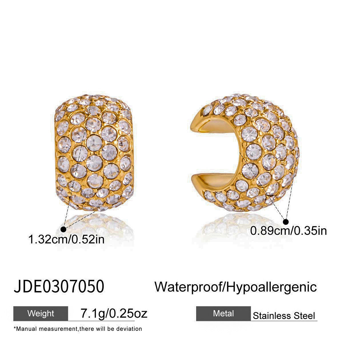 Stainless Steel U-Clip Earrings Zirconia Non-Pierced