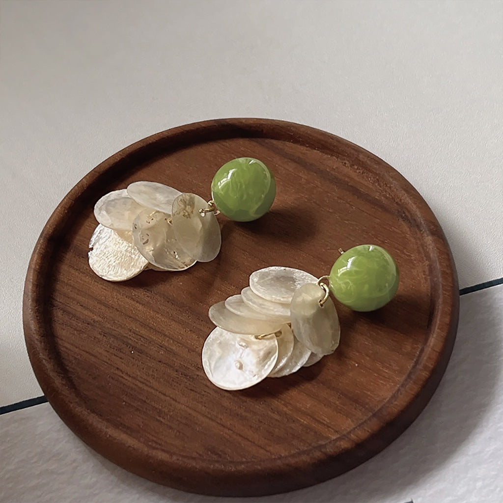 Handmade Natural Green Shell Drop Earrings