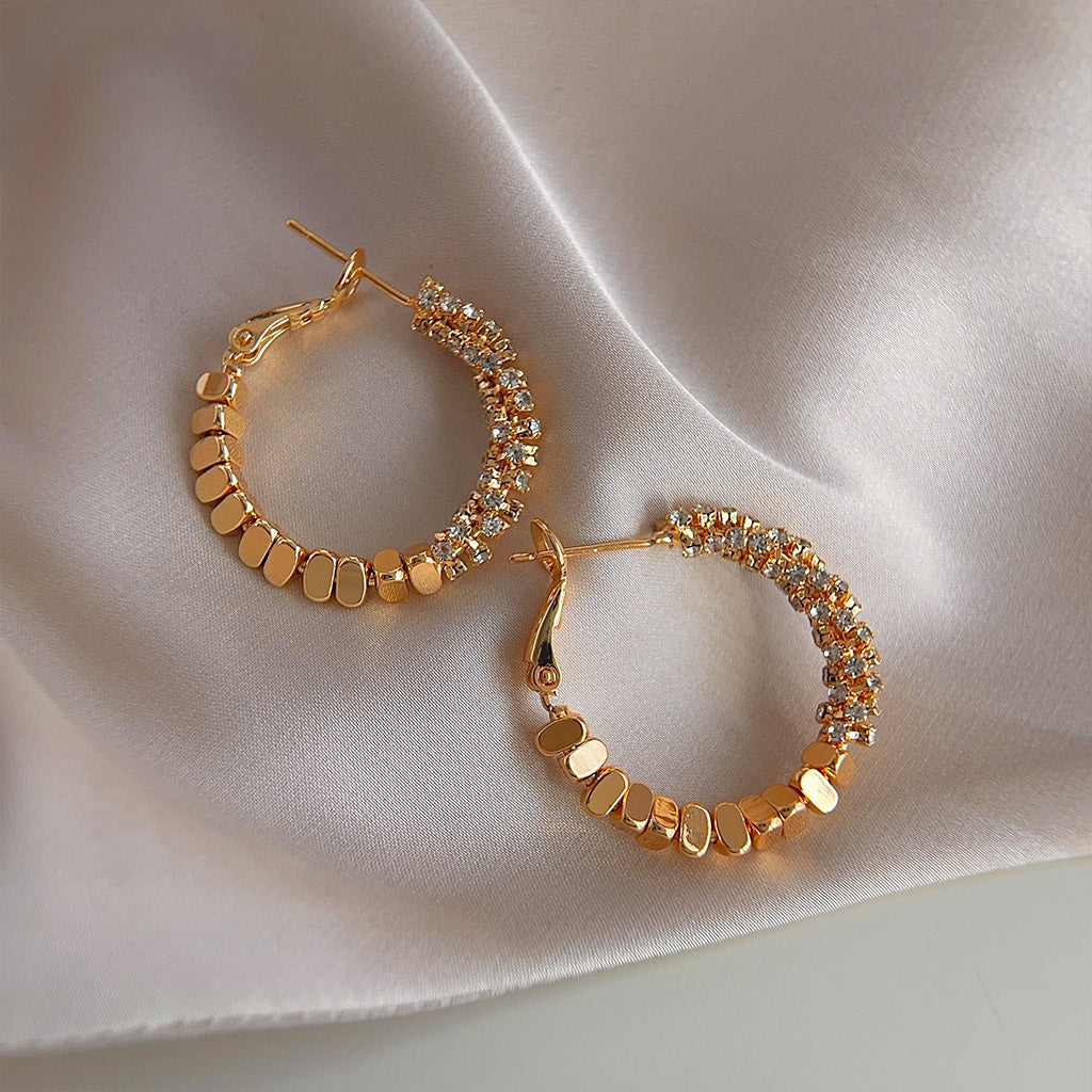 14K Gold Geometric Hoop Earrings with Zircon Stones