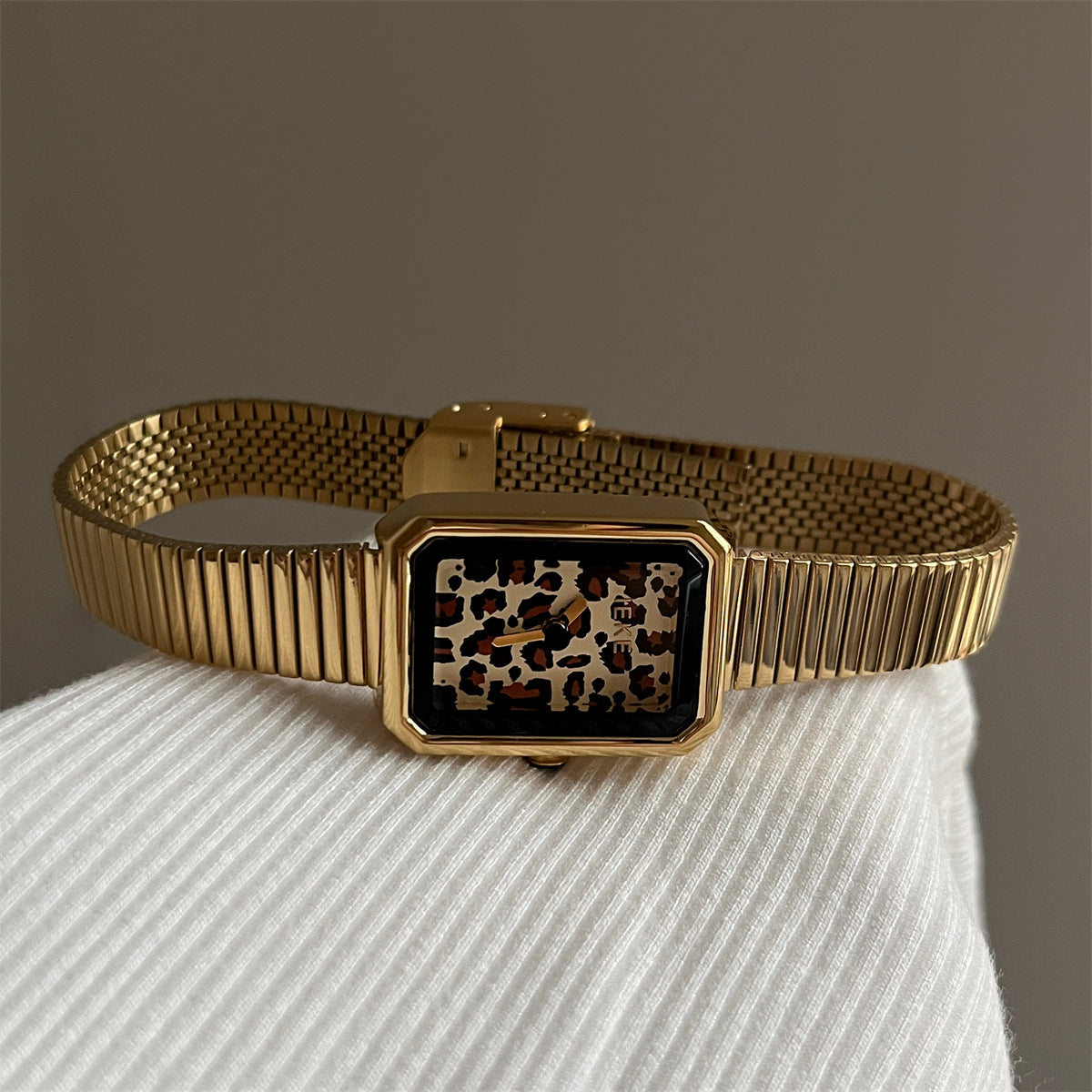 Leopard Print Square Watch Metal Strap Quartz PDW044