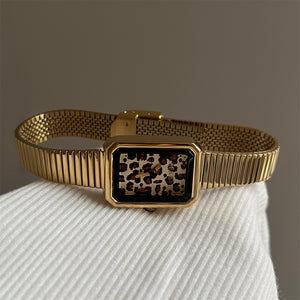 Leopard Print Square Watch Metal Strap Quartz PDW044