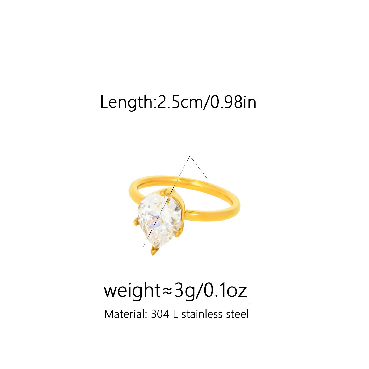 Adjustable Teardrop Zircon Pinky Ring in Titanium Steel PDRG314 - view 4