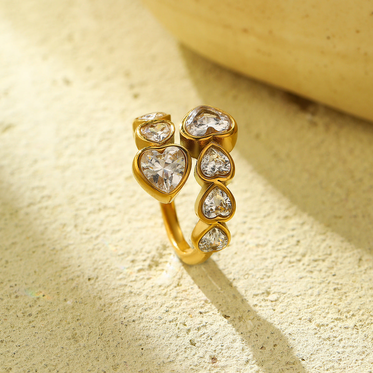 Interlocking Heart Zirconia Open Titanium Steel Ring