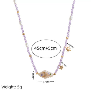Purple Baroque Pearl & Celestial Pendant Necklace