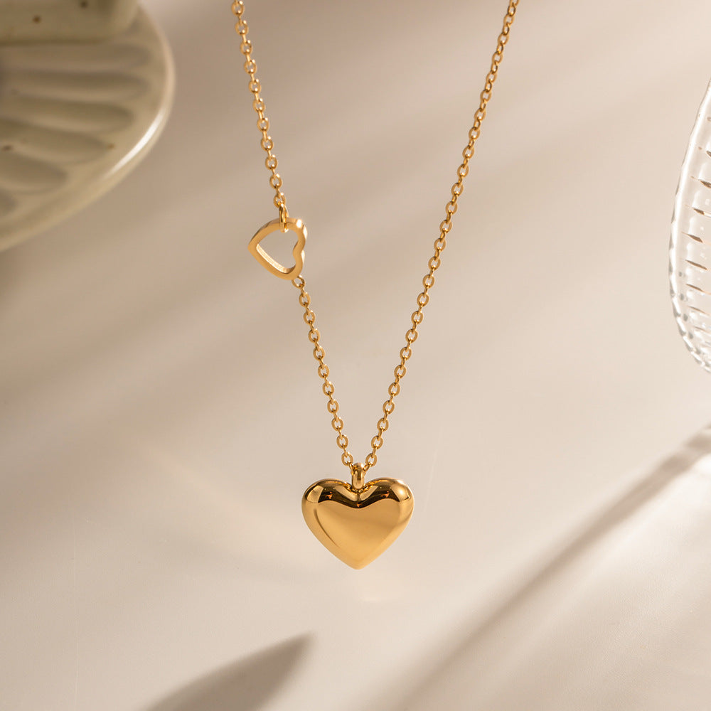 Dual Interlocking Heart Pendant Necklace