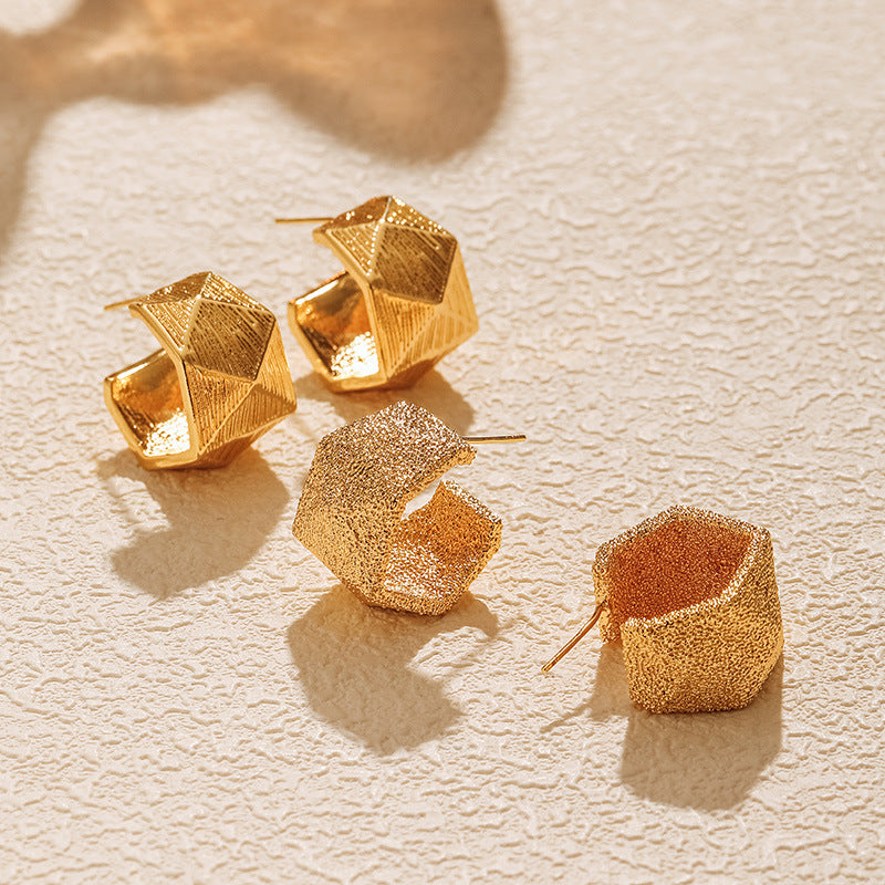 Brushed Gold Matte Earrings with 925 Silver Posts