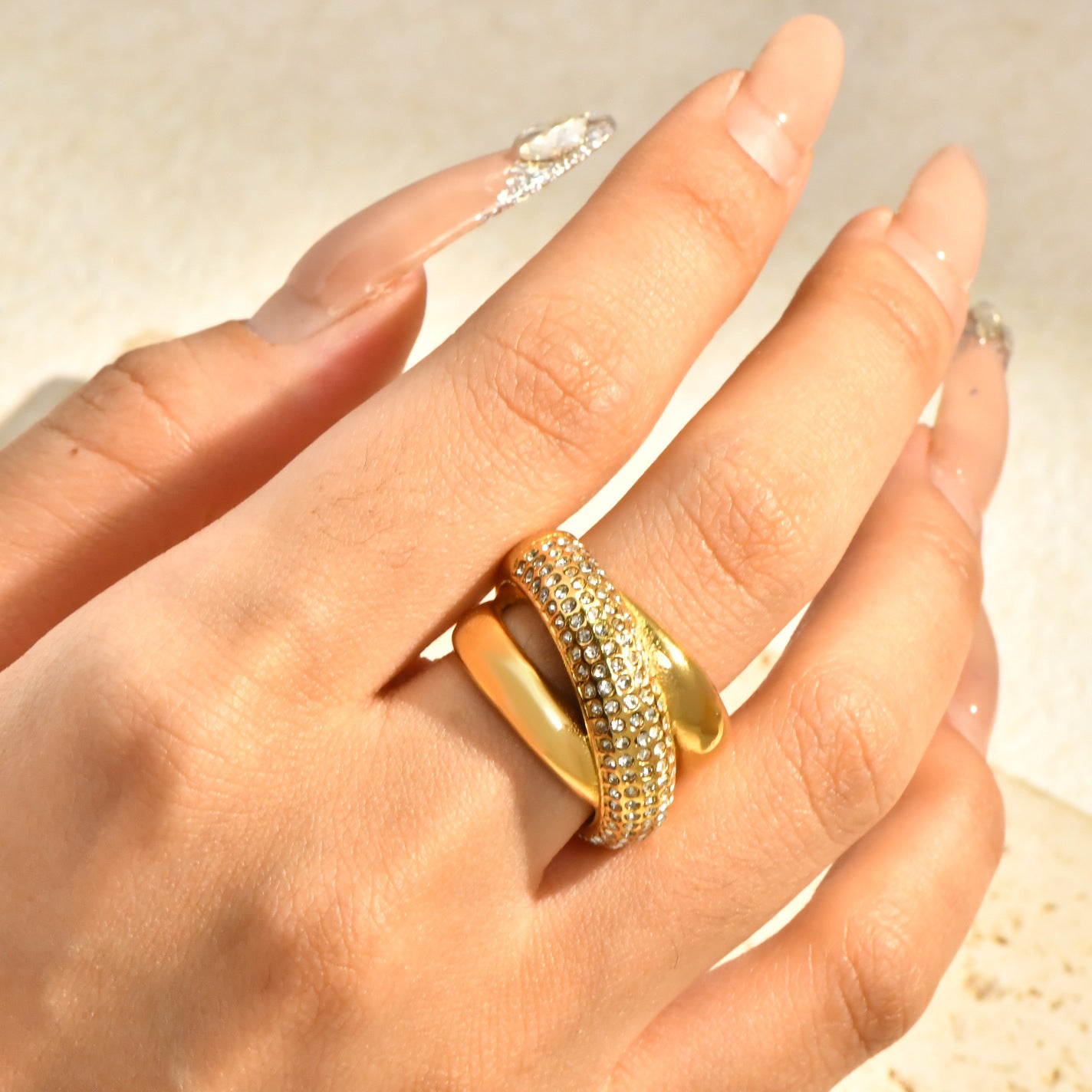Geometric Cross Overlay Zircon Statement Ring PDRG316 - view 3