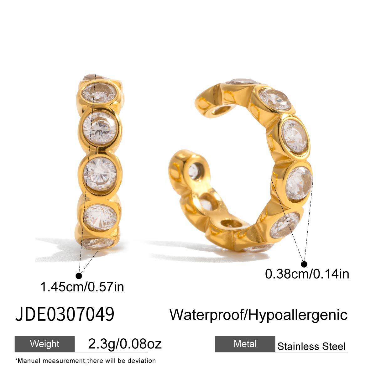 Stainless Steel U-Clip Earrings Zirconia Non-Pierced