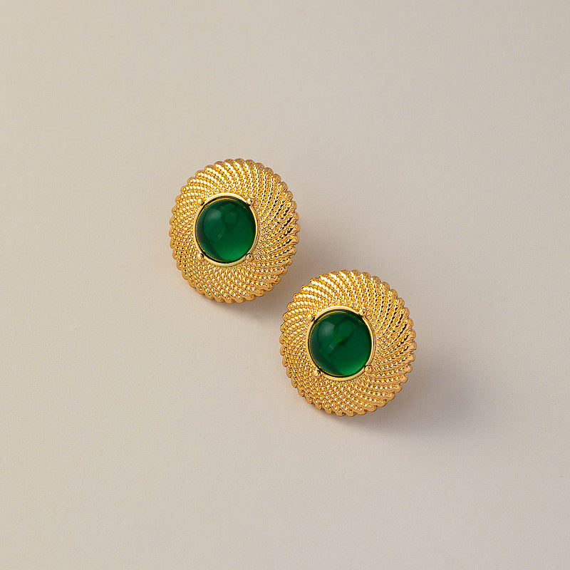 Vintage Round Stud Earrings with S925 Silver Post