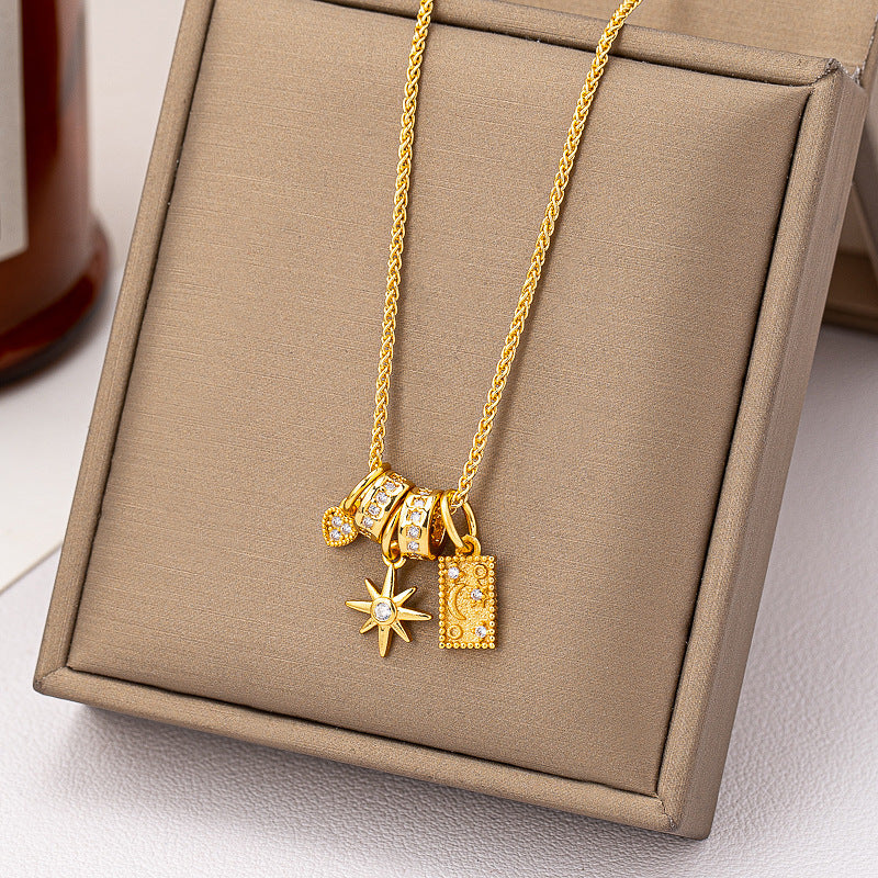 Celestial Sunflower & Stars Pendant Necklace