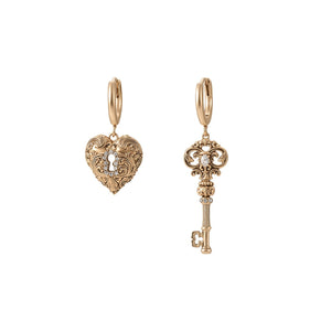 Asymmetrical Vintage Key & Heart Earrings
