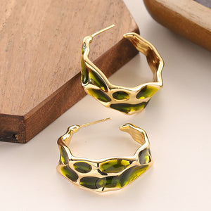 Statement Green Leopard Print Enamel Hoop Earrings