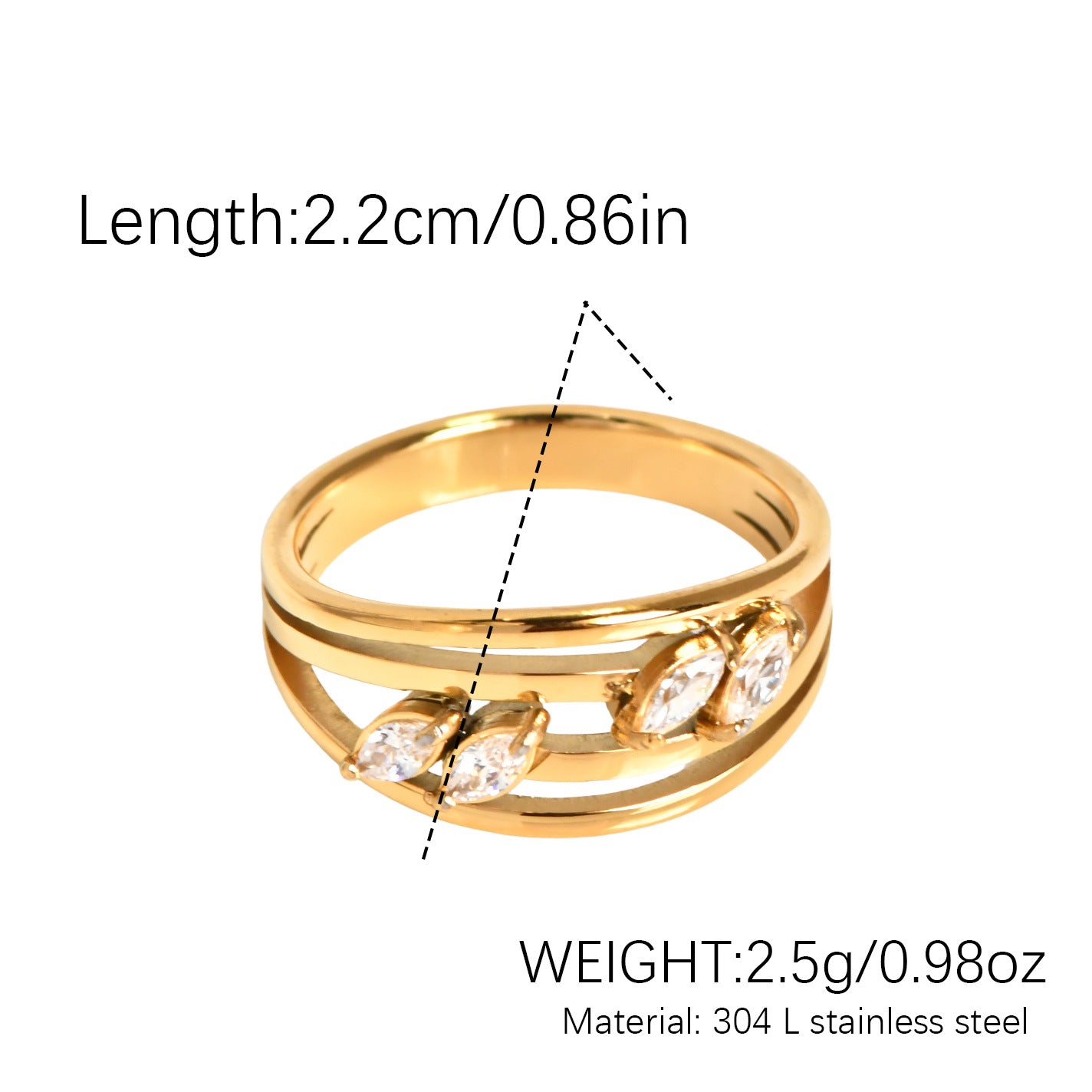 Geometric Triangle Stacked Zircon 18K Gold Ring