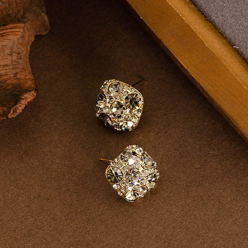 Luxury Square Champagne Zircon Stud Earrings