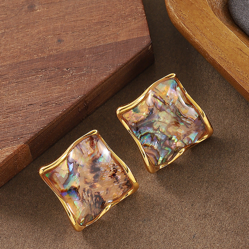 S925 Silver Geometric Abalone Shell Earrings