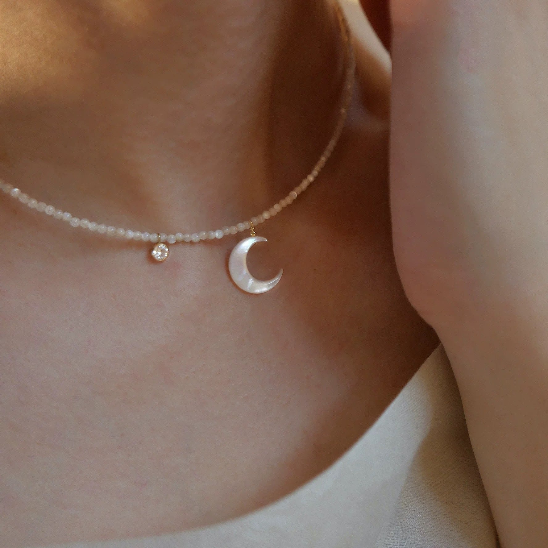 Moon & Mother of Pearl Choker Necklace