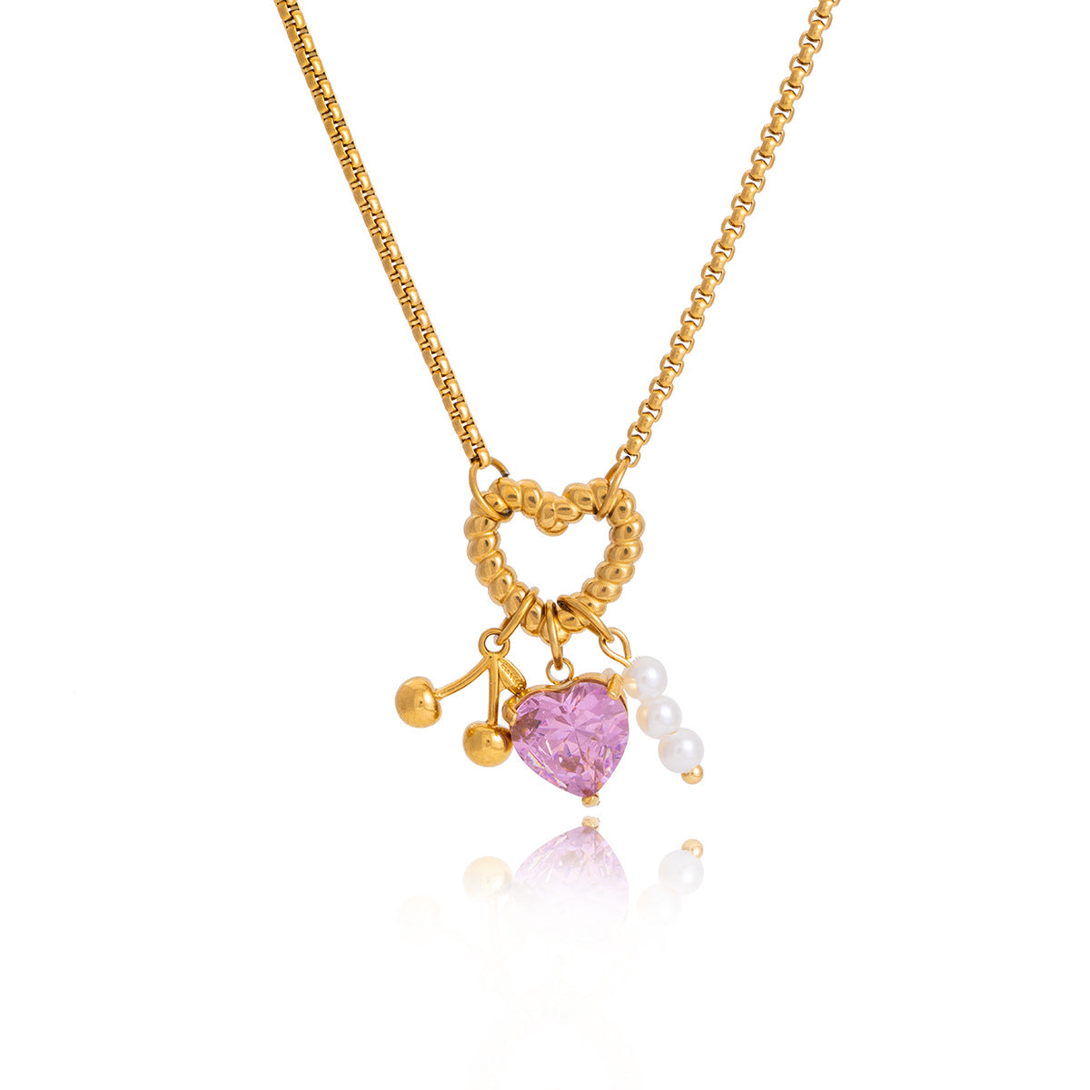 Layered Zircon Heart Necklace Stainless Steel
