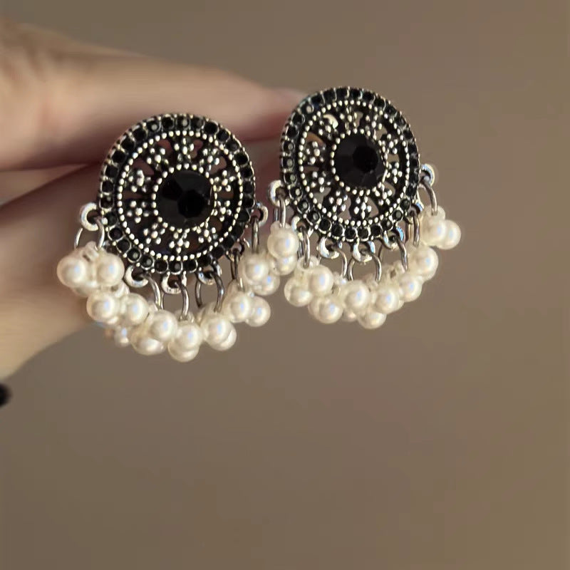 Vintage Geometric Fringe Earrings with Pearl