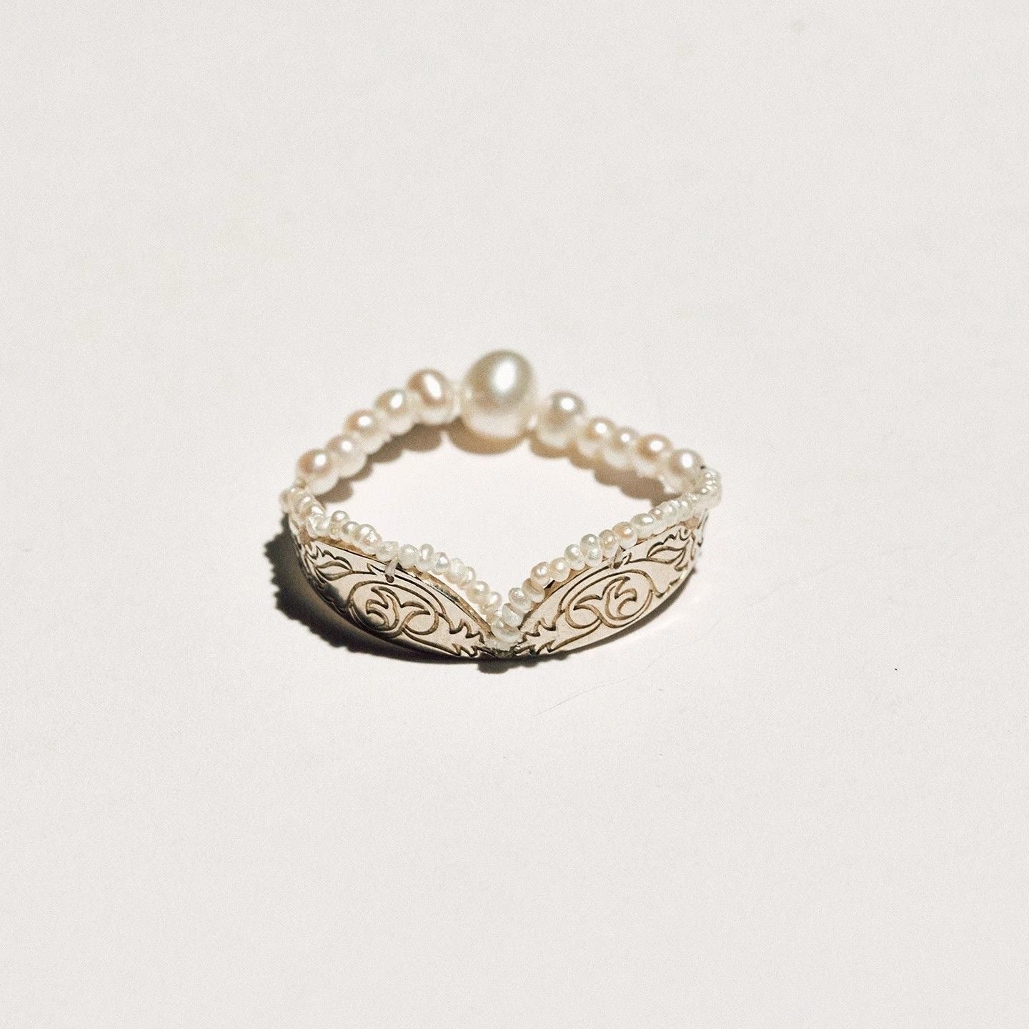 Near Round Pearl Bow Ring