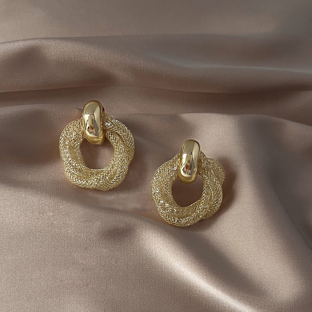 Geometric Twist 14K Gold Earrings with Zircon