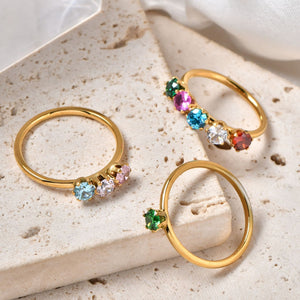 Titanium Steel Zircon Ring, 18K Gold Plated PDRG313 - view 4