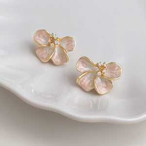 Sweet Gradient Flower Earrings with Zircon & Enamel