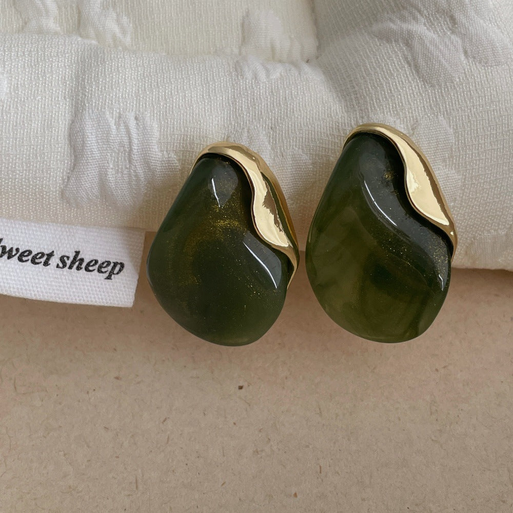 Amber Resin & Metal Earrings Minimalist Design PDER333 - view 10
