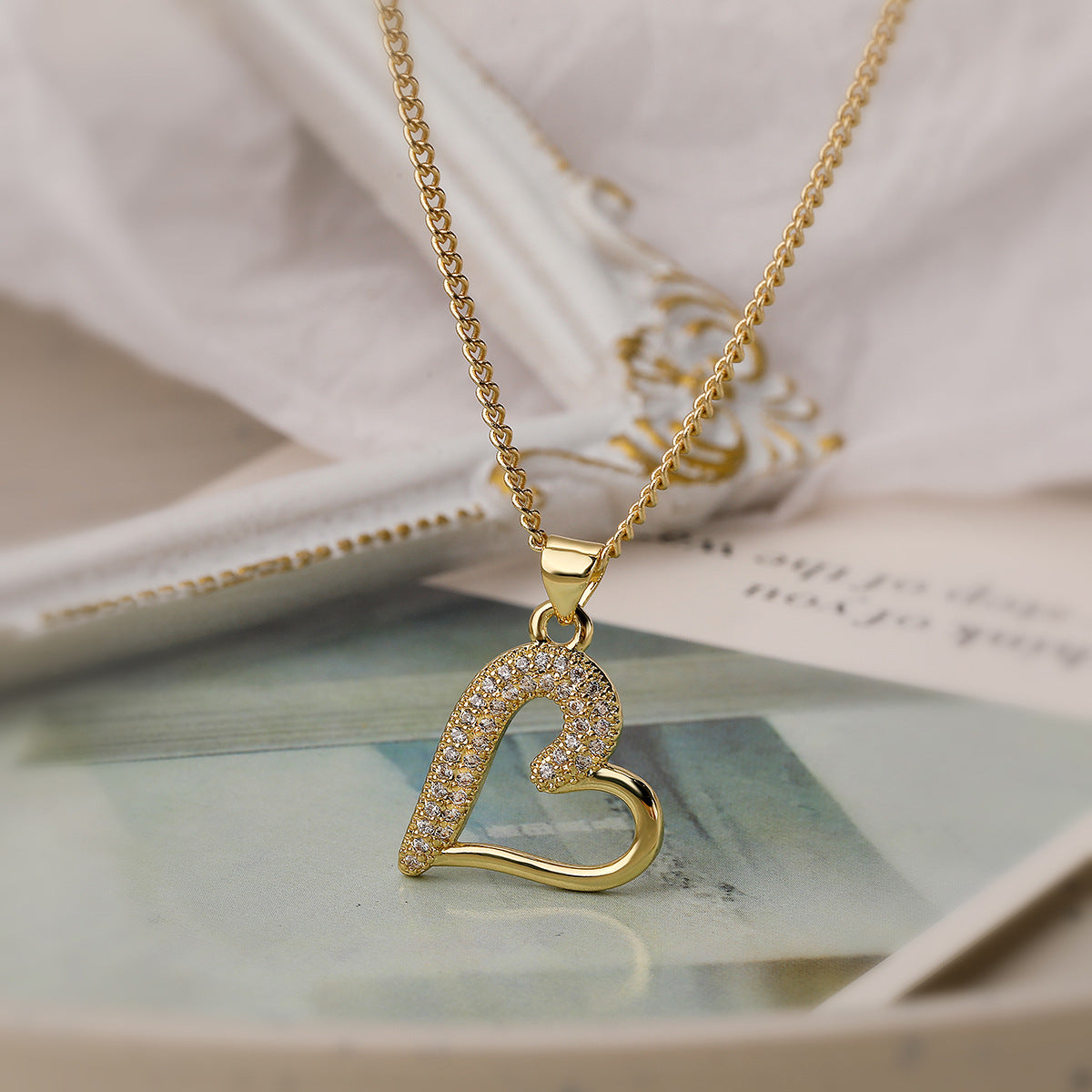 Micro-Pave Heart Zirconia Necklace PDNK323 - view 8