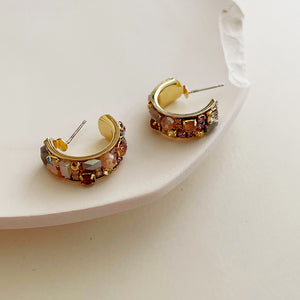 French Vintage Crystal & Pearl Hoop Earrings