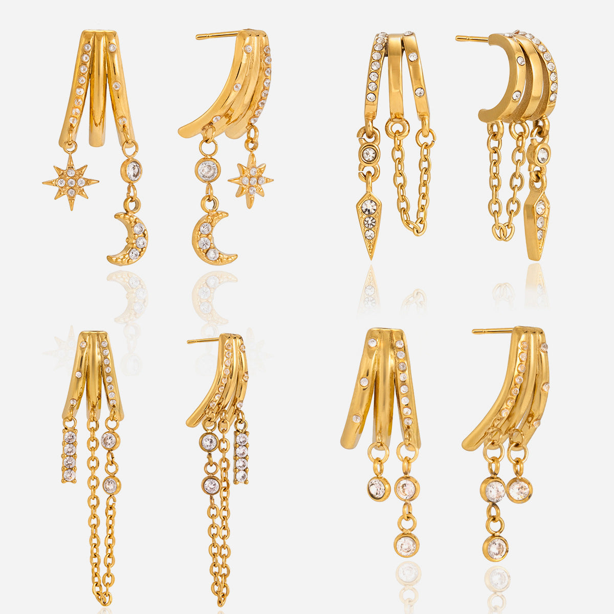 Luxury 18K Gold Stainless Steel Three-Layer Earrings