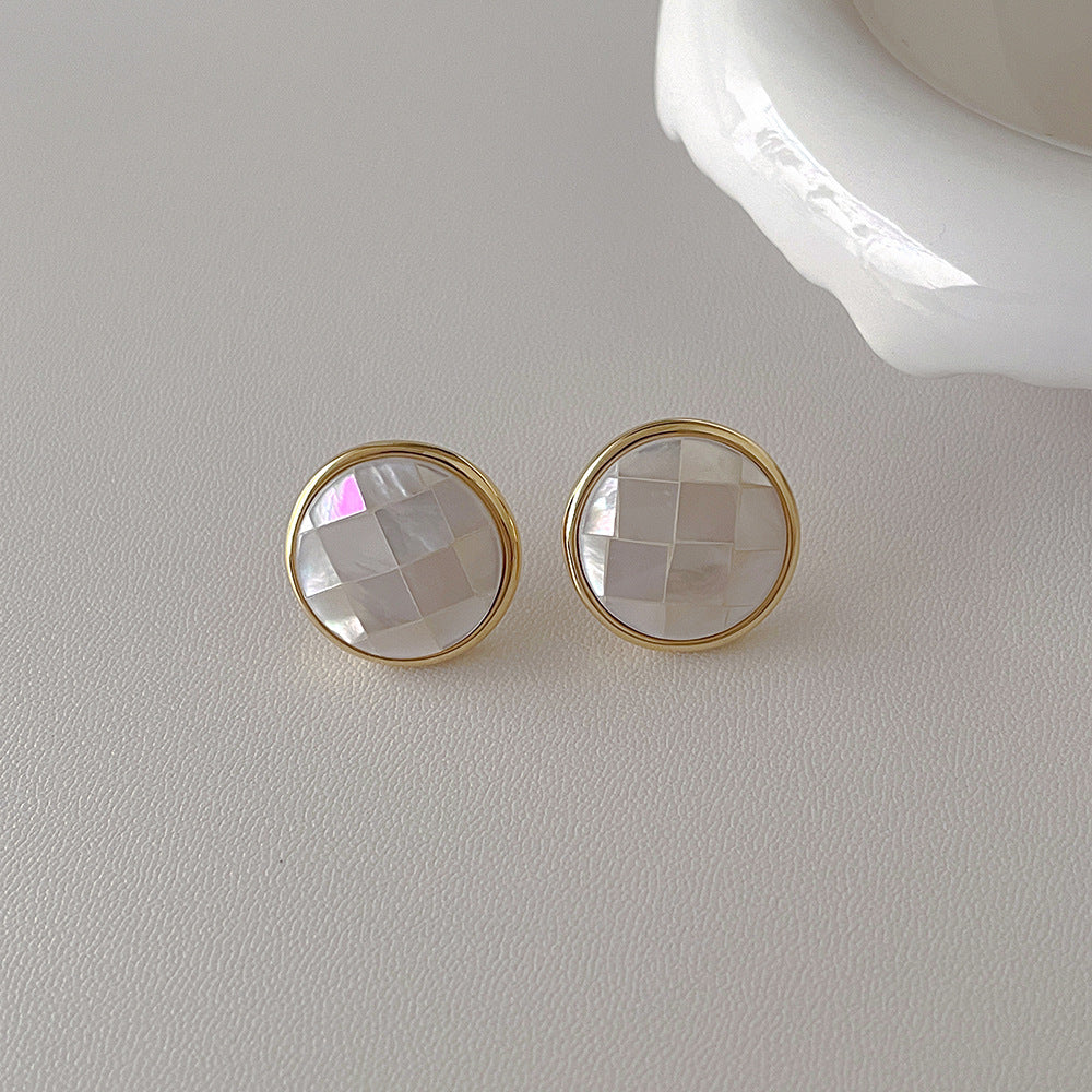 18K Gold Geometric Mosaic Earrings Natural Shell