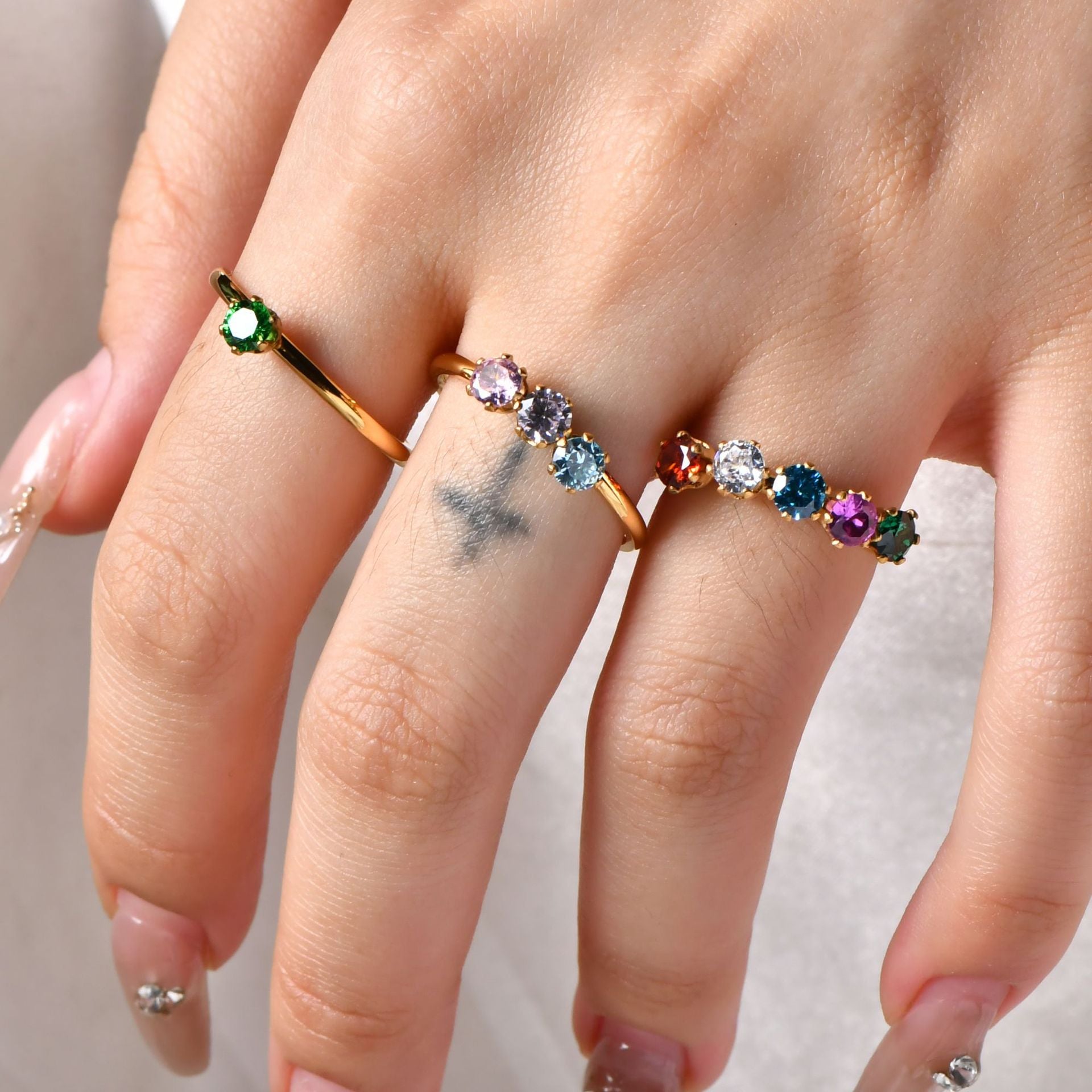 Titanium Steel Zircon Ring, 18K Gold Plated PDRG313 - view 3