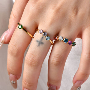Titanium Steel Zircon Ring, 18K Gold Plated PDRG313 - view 3