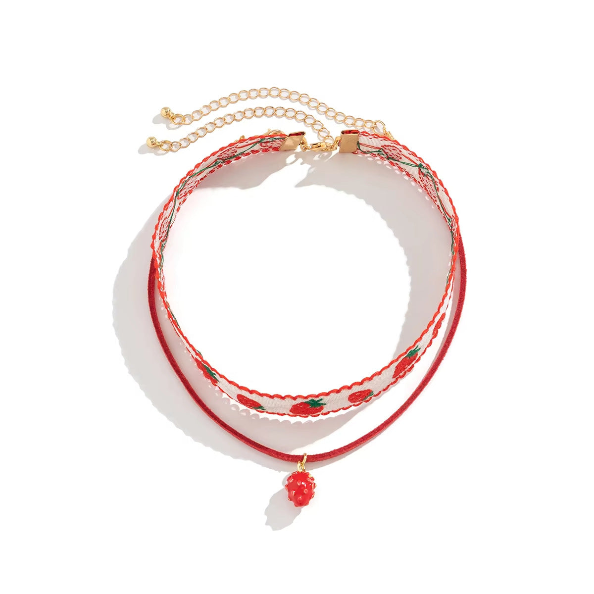 Handmade Strawberry Embroidery Necklace