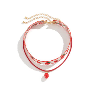 Handmade Strawberry Embroidery Necklace