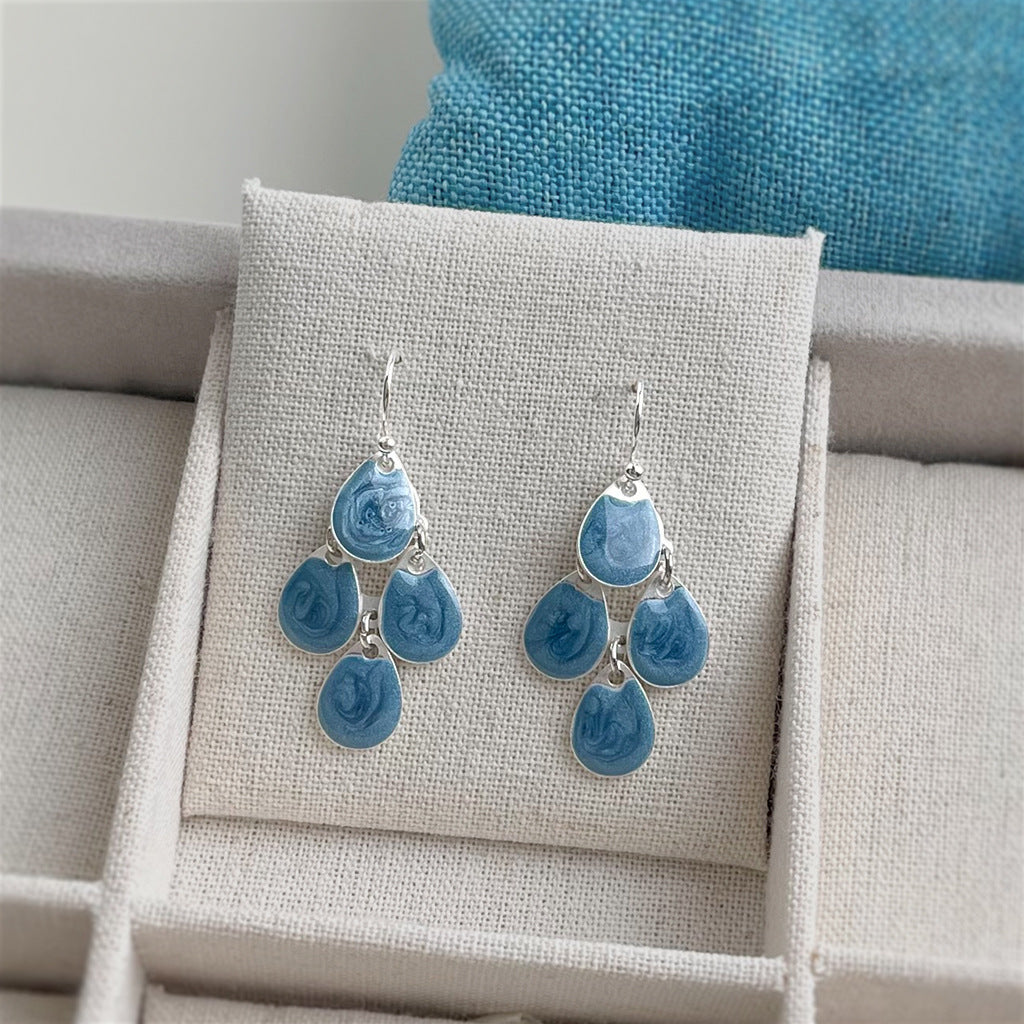 Bohemian Blue Dangle Earrings with Tassel & Teardrop
