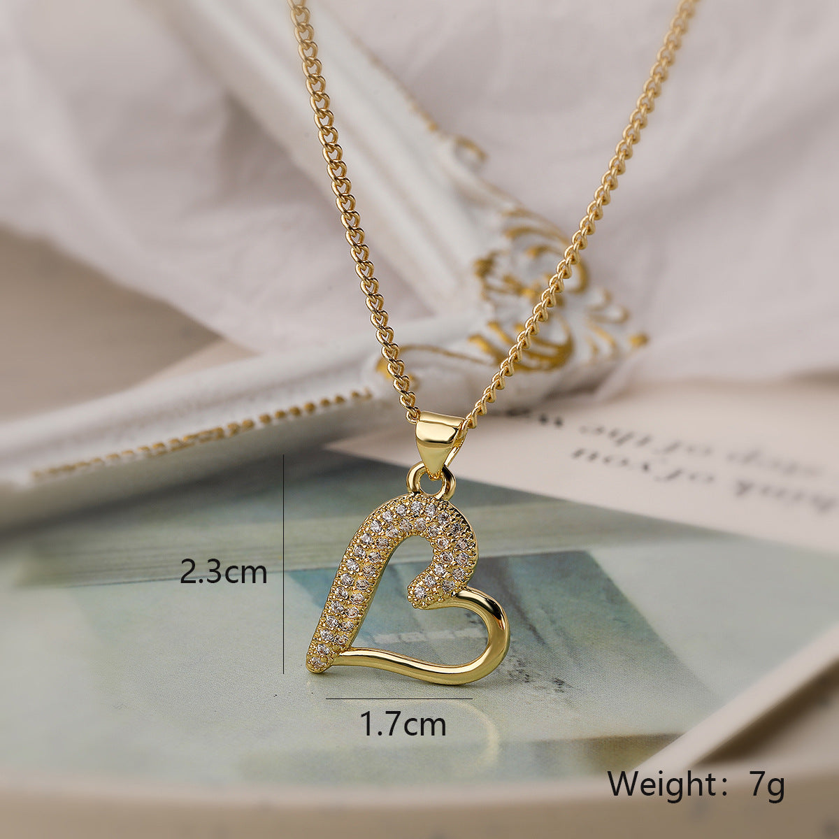 Micro-Pave Heart Zirconia Necklace PDNK323 - view 4