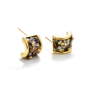 Vintage U-Shape Abalone Earrings Gold Plated