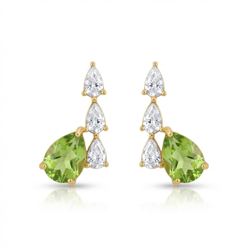 Pear-Cut Green Zircon 18K Gold Earrings