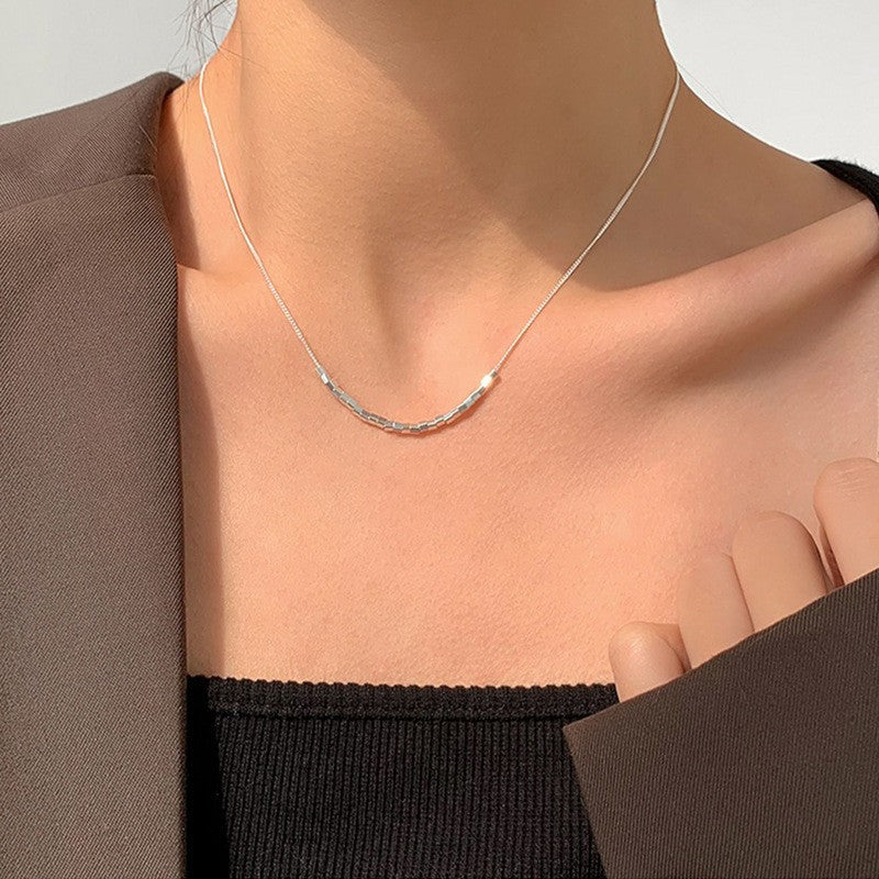 Crushed Silver Cube & Pearl Clavicle Chain