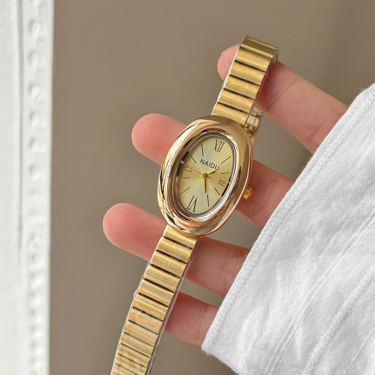 Oval Gold Tone Watch Faux Leather Strap Quartz PDW017 - view 2