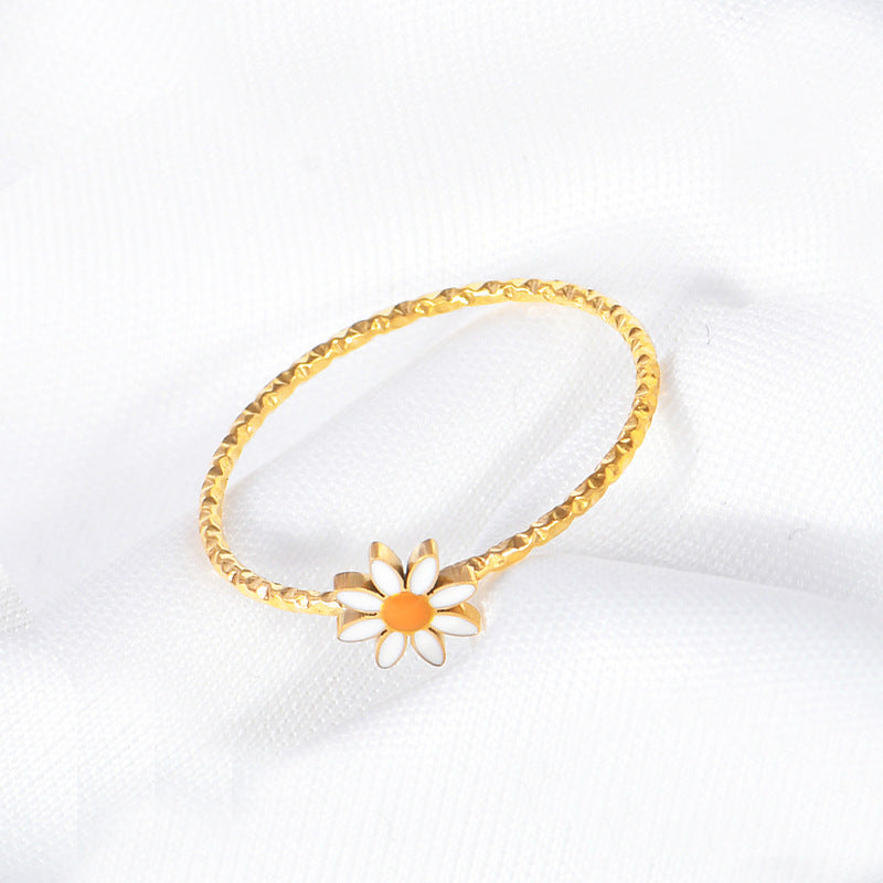 Titanium Steel Daisy Ring Gold Non-Tarnish Stacking