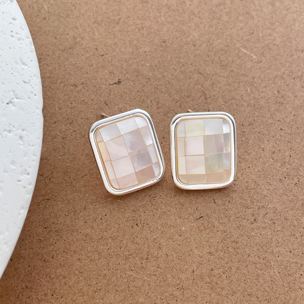 18K Gold Geometric Mosaic Earrings Natural Shell