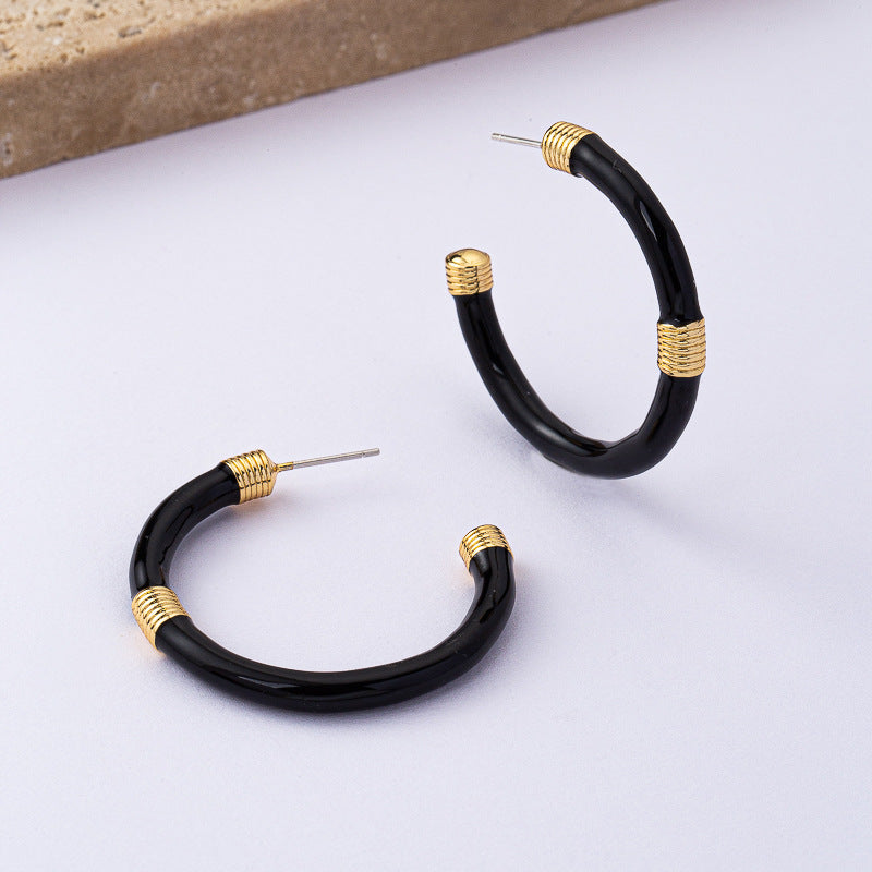 Retro C-Shape Enamel Earrings with 925 Silver Posts PDER320 - view 4