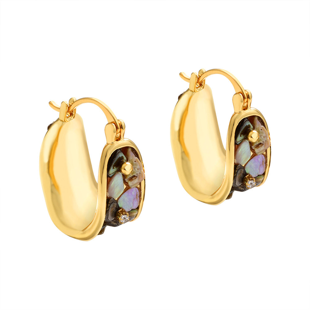 Vintage U-Shape Abalone Earrings Gold Plated
