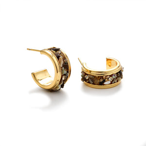 Vintage U-Shape Abalone Earrings Gold Plated
