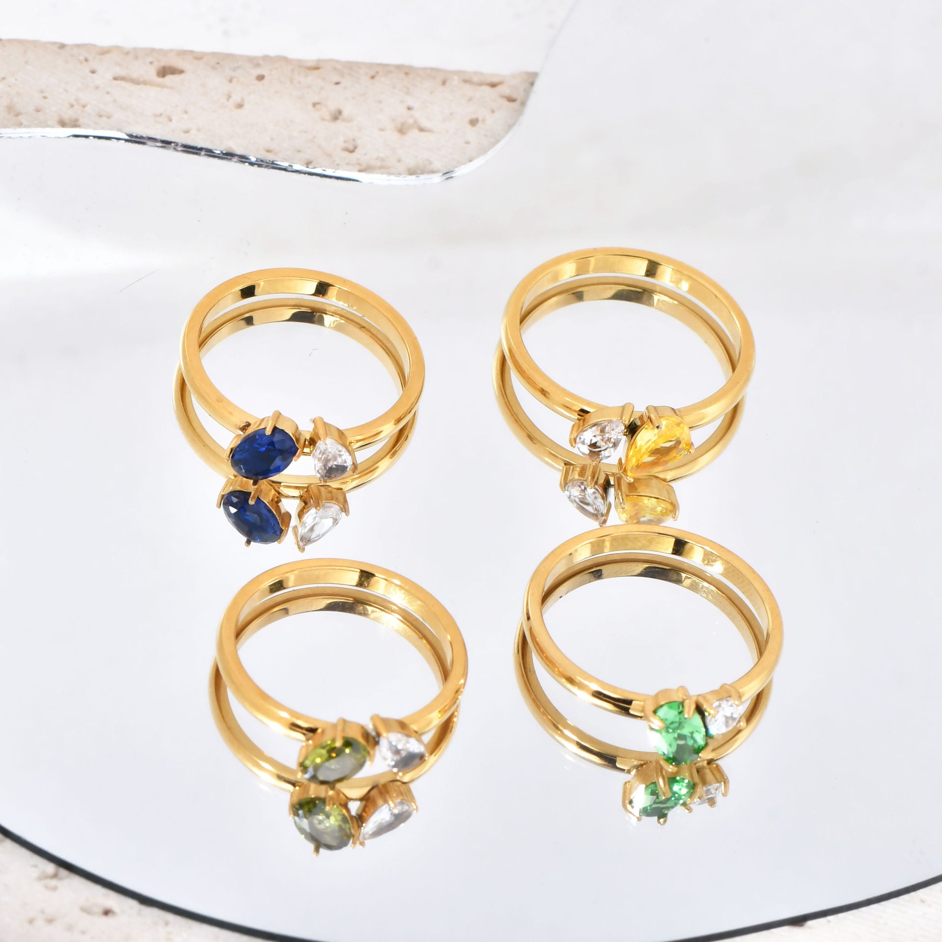 Luxury Geometric Zircon Titanium Steel Ring PDRG315 - view 4
